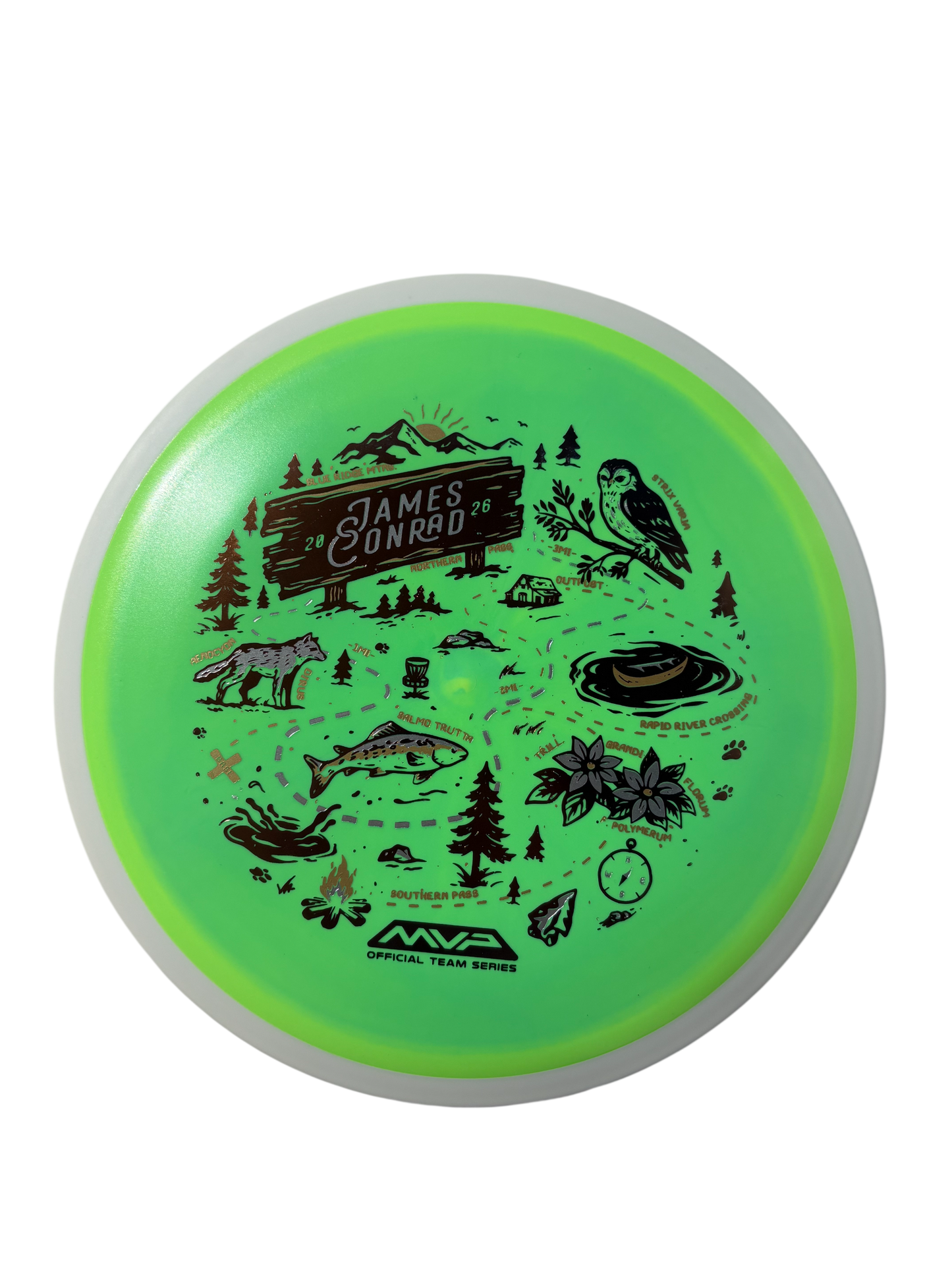 Närbild MVP Fission Trail James Conrad Team Series disc golf driver Discspot