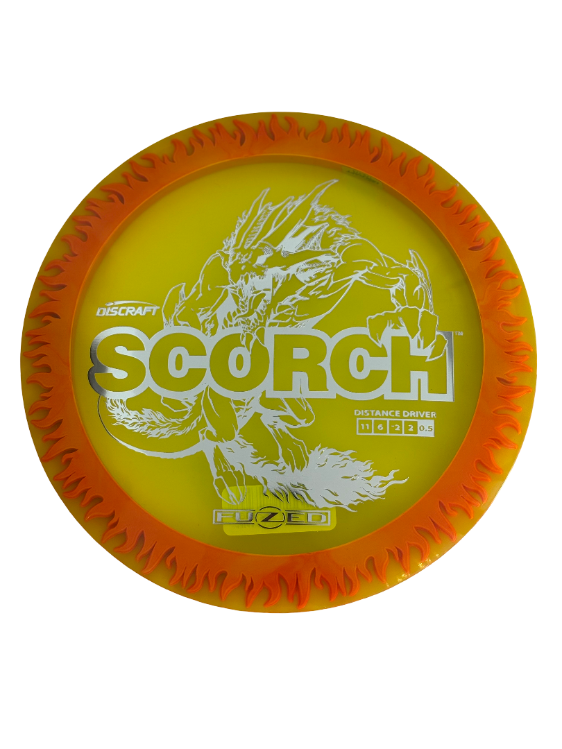 FuZed Line Scorch discgolfdisc gul från DiscSpot i Sverige, designad för kontroll och precision på banan
