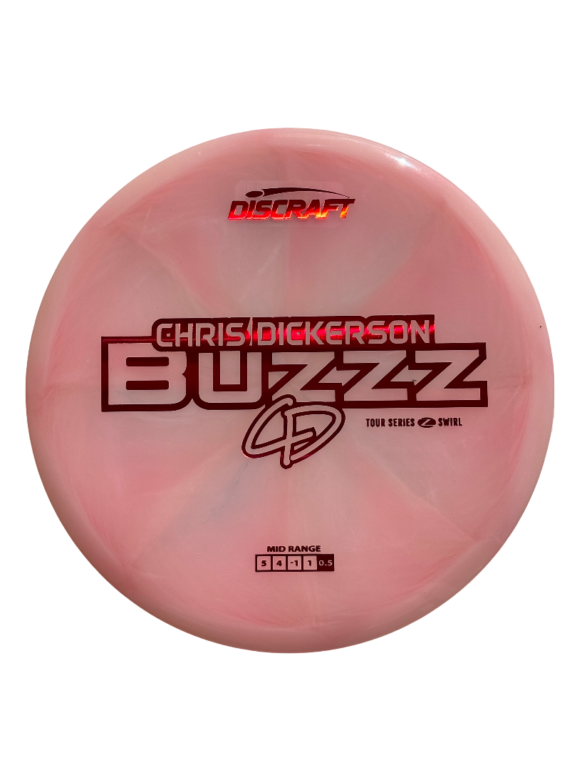 Rosa Z Swirl Buzzz Chris Dickerson Tour Series 2025 discgolfdisc från DiscSpot Sverige, perfekt för tävling och fritid