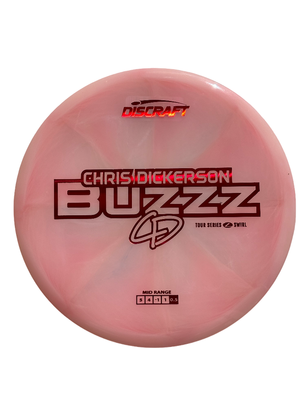 Rosa Z Swirl Buzzz Chris Dickerson Tour Series 2025 discgolfdisc från DiscSpot Sverige, perfekt för tävling och fritid